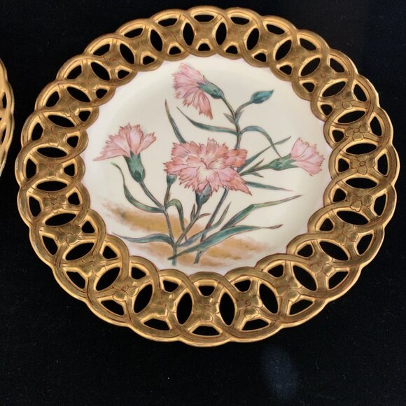 2 Antique Carl Tielsch Reticulated Porcelain Plates Altwasser Silesia 8.5" - Picture 3 of 10